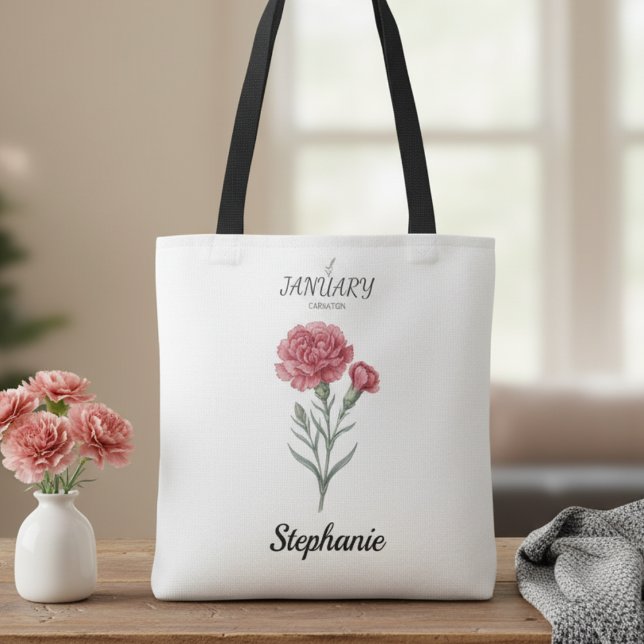 January Birthday Gift Carnation Birth Flower Art (January birth month flower carnation birthday tote bag)