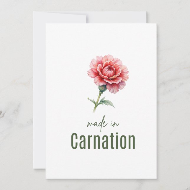 January Carnation Birth Flower card Watercolor Einladung (Vorderseite)