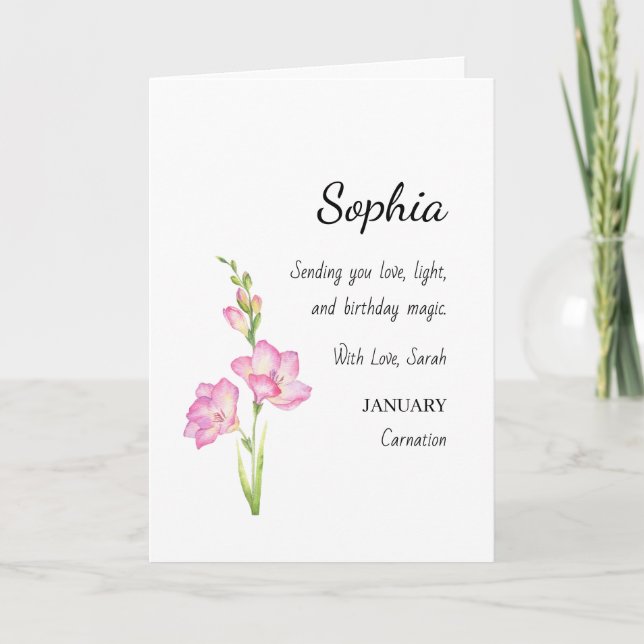 January Carnation Personalized Birthday Karte (Vorderseite)