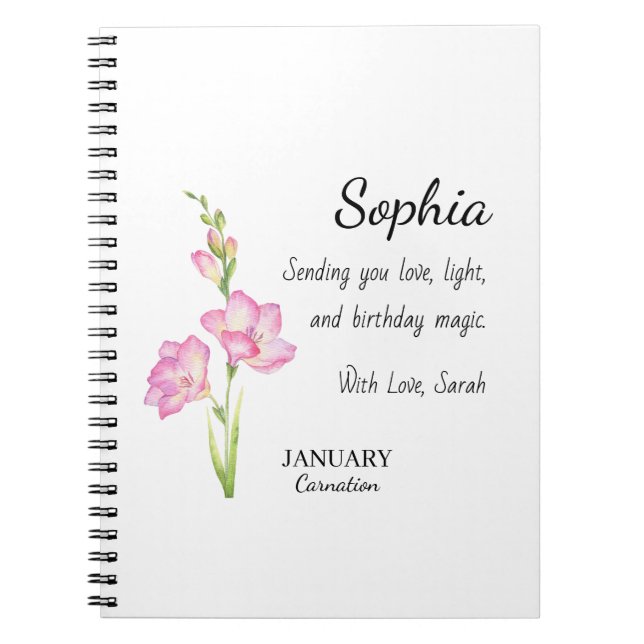 January Carnation Personalized Birthday Notizblock (Vorderseite)