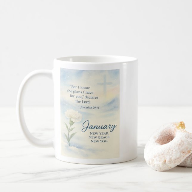 January Floral Birthday Inspirational Winter  Kaffeetasse (Mit Donut)