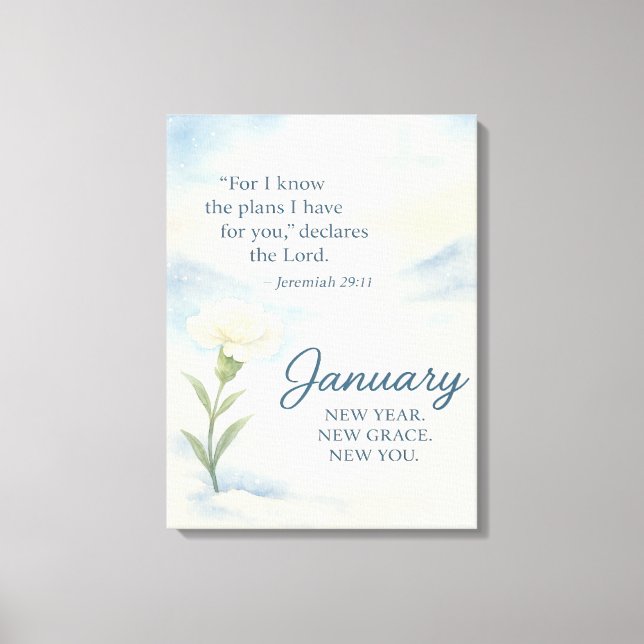 January Floral Birthday Inspirational Winter  Leinwanddruck (Vorderseite)