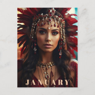 *~* JANUARY Headdress GARNET AP53 Boho Postkarte