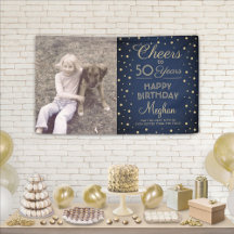 JANY Birthday Cheers Navy Blue Gold Confetti Foto