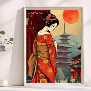 Japan 日本 Geisha Pagode vintage retro Poster