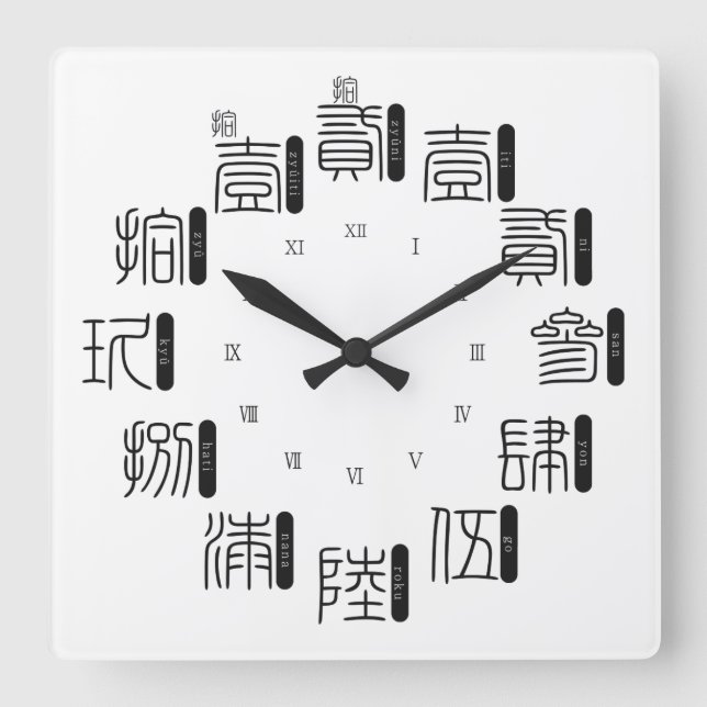 Japan altes, schwieriges Kanji [weißes Gesicht] Quadratische Wanduhr (Vorderseite)