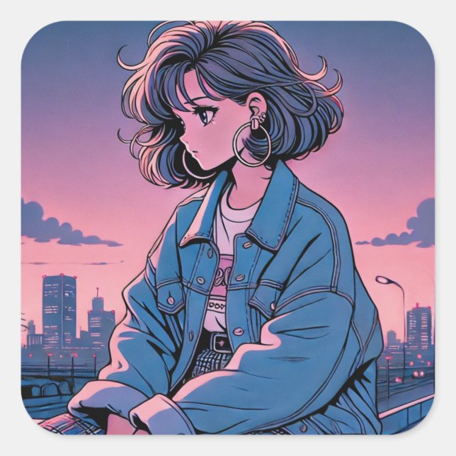 Japan Anime 90's Quadratischer Aufkleber (Vorderseite)