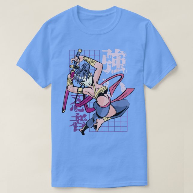 Japan Anime Girl Samurai Warrior Fighter T-Shirt (Design vorne)