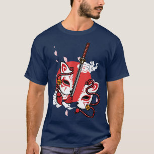 Japan Anime Mask Kitsune Samurai Sword Oni K T-Shirt