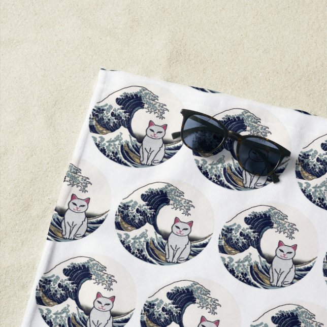 Japan Art Cat Wave Embroidered Design - Custom Strandtuch (Beispiel)