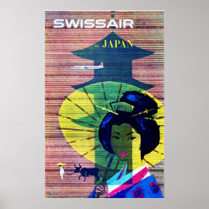 JAPAN Art Deco Alte Schweizer Fluggesellschaften W Poster