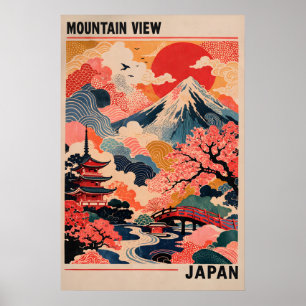 Japan Bergansicht Poster, Retro Mount Fuji Poster