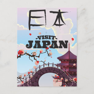 Japan besuchen Retro-Reiseposter. Postkarte