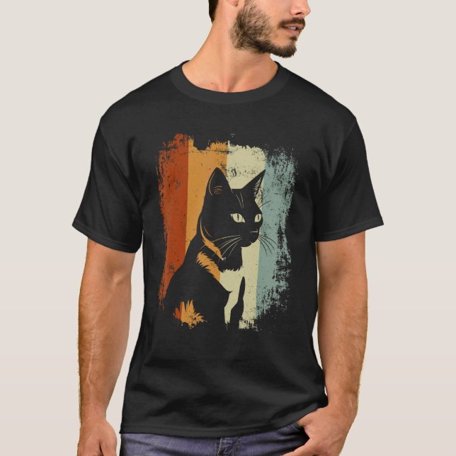 Japan-Bobtail-Katze Retro-Stil T-Shirt (Vorderseite)