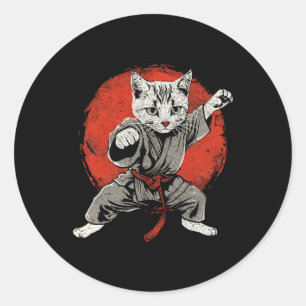 Japan Cat Martial Arts Karate Ukiyo-e Taekwondo Ji Runder Aufkleber