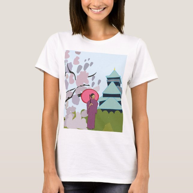 Japan Cherry Blossom Geisha Kimono T-Shirt (Vorderseite)