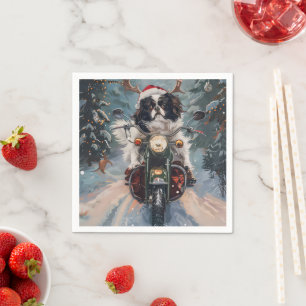 Japan-Chin-Hund fährt auf Motorrad zu Weihnachten Serviette
