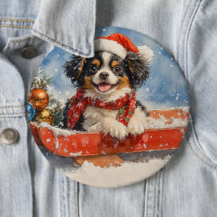Japan-Chin-Hund im Schlitten Lass es schneien Weih Button