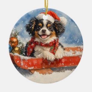 Japan-Chin-Hund im Schlitten Lass es schneien Weih Keramik Ornament