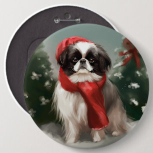 Japan-Chin-Hund im Schnee Weihnachten Button