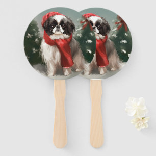 Japan-Chin-Hund im Schnee Weihnachten  Fächer