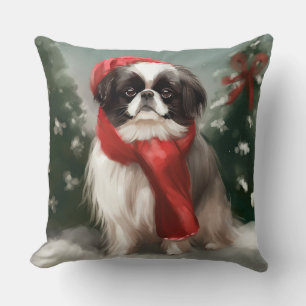 Japan-Chin-Hund im Schnee Weihnachten Kissen