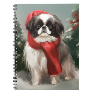 Japan-Chin-Hund im Schnee Weihnachten Notizblock