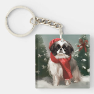Japan-Chin-Hund im Schnee Weihnachten Schlüsselanhänger