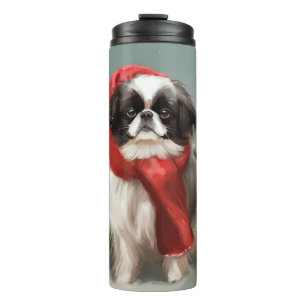 Japan-Chin-Hund im Schnee Weihnachten Thermosbecher