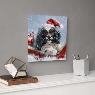 Japan-Chin-Hund Weihnachtsfestlich Quadratische Wanduhr