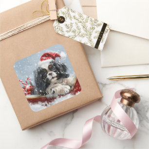 Japan-Chin-Hund Weihnachtsfestlich Quadratischer Aufkleber