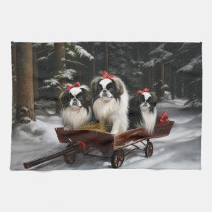 Japan-Chin Schneebedeckter Schlitten Weihnachtsdek Geschirrtuch