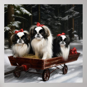 Japan-Chin Schneebedeckter Schlitten Weihnachtsdek Poster