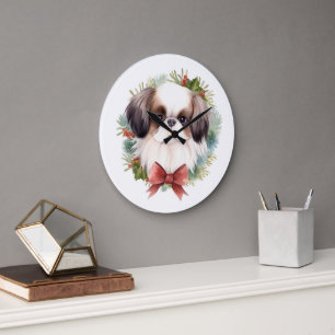 Japan-Chin-Weihnachtsgirlande Festlicher Hund Große Wanduhr