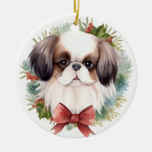 Japan-Chin-Weihnachtskranz Festlicher Hund Keramik Ornament
