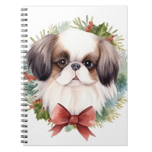 Japan-Chin-Weihnachtskranz Festlicher Hund Notizblock