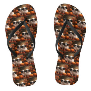 Japan-Chin-Welpe Herbstfreude Kürbis  Flip Flops