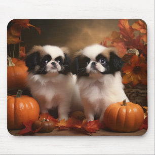 Japan-Chin-Welpe Herbstfreude Kürbis Mousepad