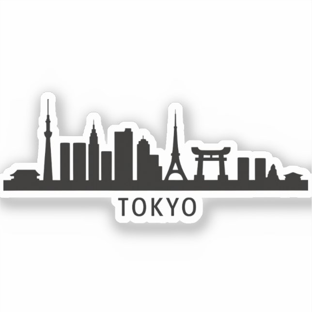Japan Cityscape Travel | Tokyo Skyline Silhouette Aufkleber (Vorderseite)