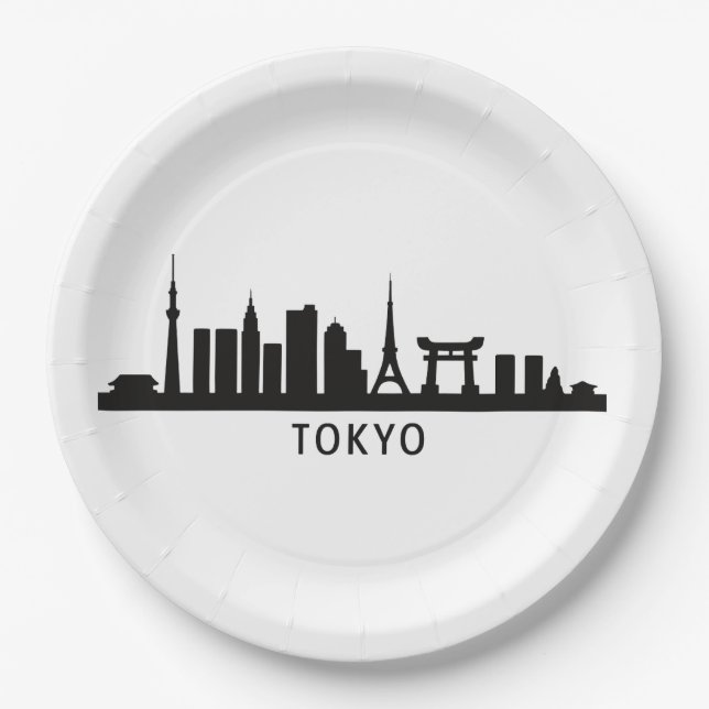 Japan Cityscape Travel | Tokyo Skyline Silhouette Pappteller (Vorderseite)