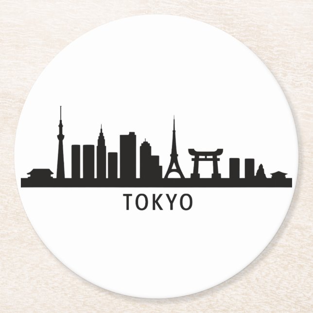 Japan Cityscape Travel | Tokyo Skyline Silhouette Runder Pappuntersetzer (Vorderseite)
