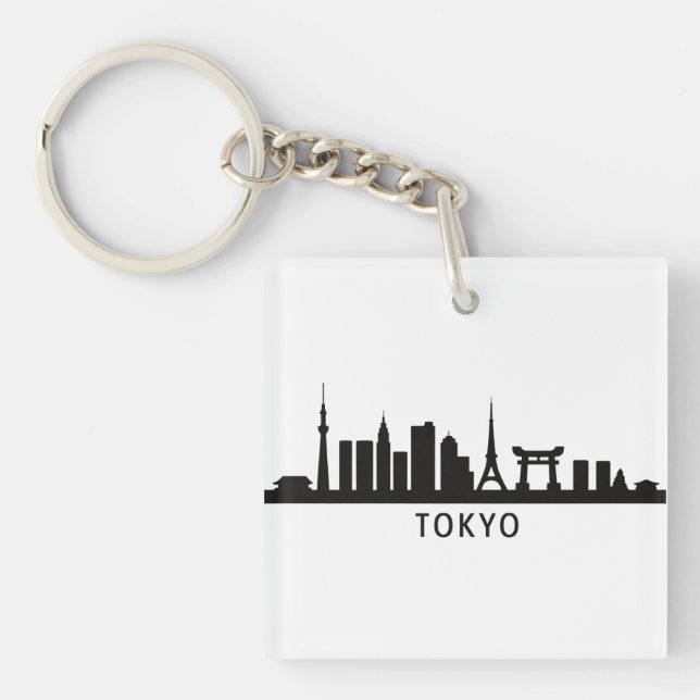 Japan Cityscape Travel | Tokyo Skyline Silhouette Schlüsselanhänger (Vorderseite)