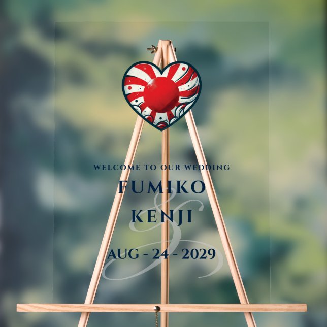 Japan Couple Heart Wedding Willkommen Acrylschild (Neutral)