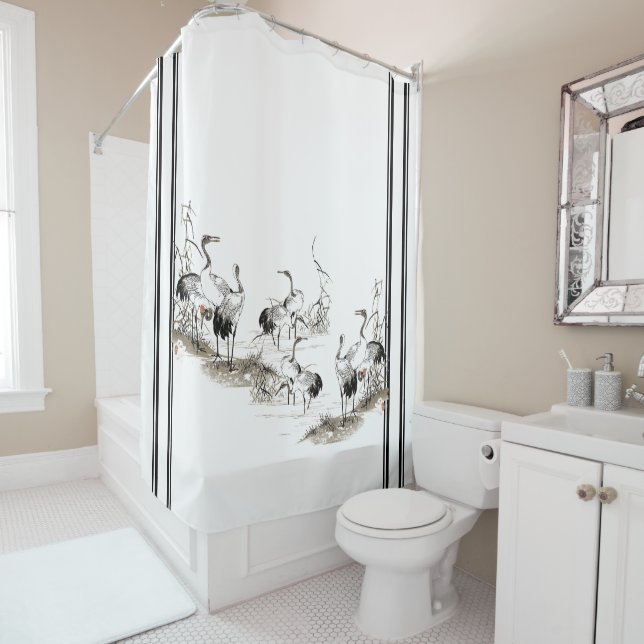 Japan Crane Birds Animal Feuchtlands Dutain Duschvorhang (Beispiel)