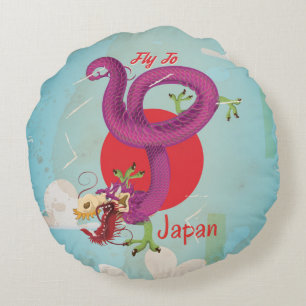 Japan-Drache-Klassik-Reiseposter Rundes Kissen
