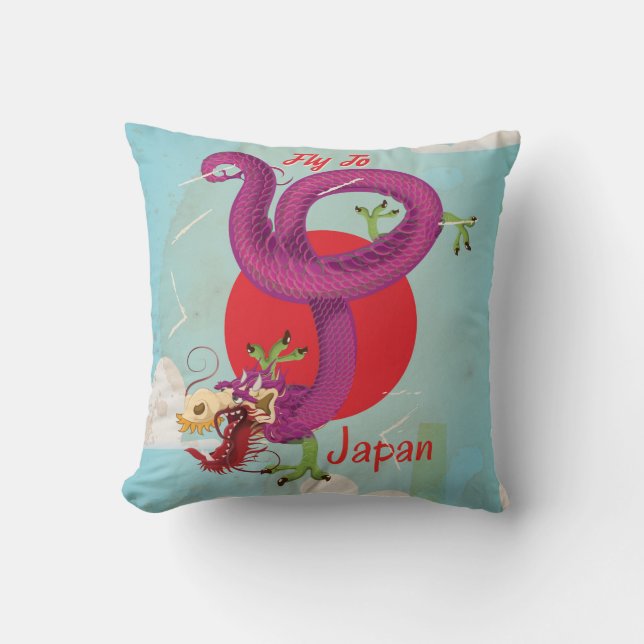 Japan Dragon Vintage Travel Poster Kissen (Vorderseite)