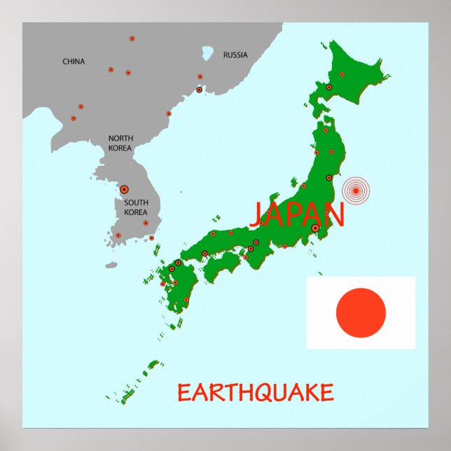Japan Erdbebenkarte Seismische Aktivität Poster (Vorne)