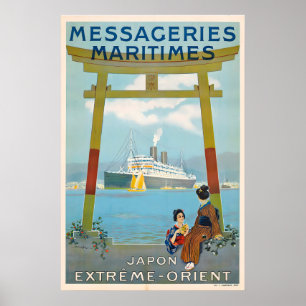 Japan Far East Maritime Couriers Vintage Reise Poster