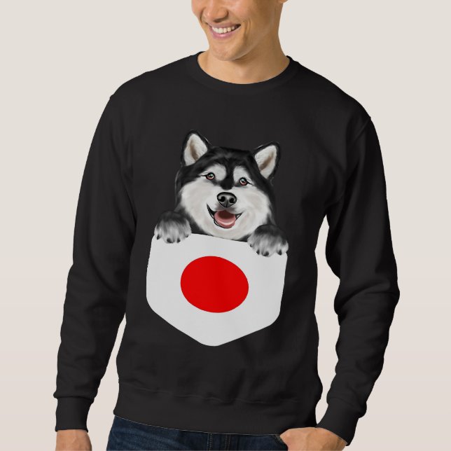 Japan Flag Alaskan Malamute Dog In Pocket Sweatshirt (Vorderseite)