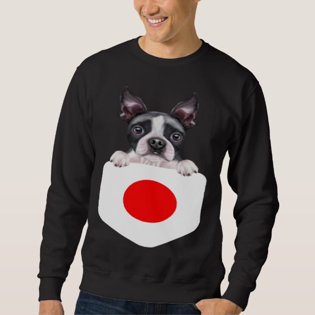 Japan Flag Boston Terrier Dog In Pocket Sweatshirt (Vorderseite)